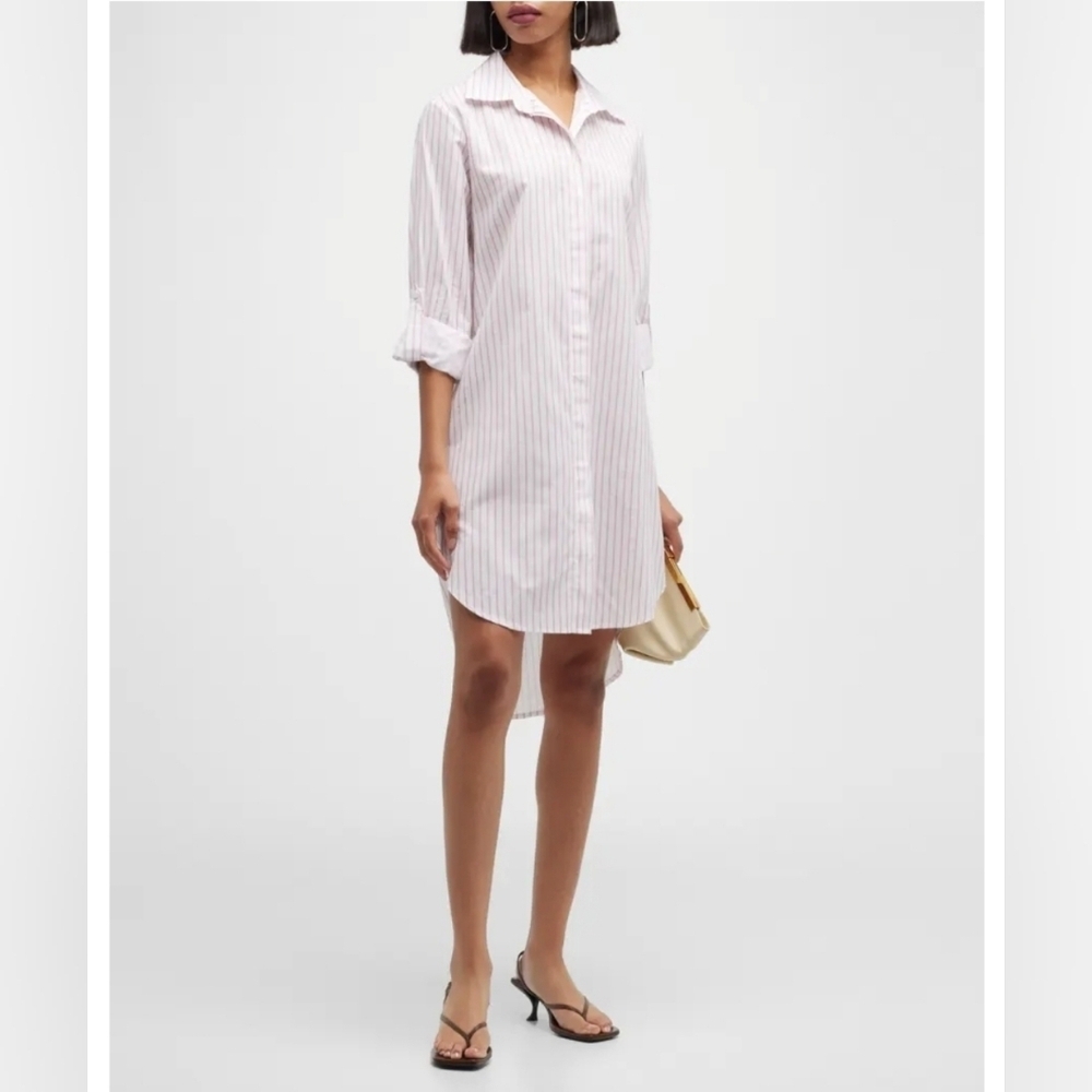 NWT! Harshman,  Willow Shirt Dress, White/Rose Pink Stripes, Medium -MSRP $244 - Picture 2 of 13